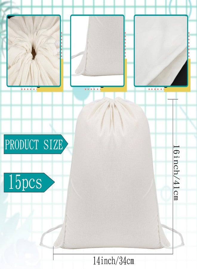 Conagel 15 Pcs Tie Dye Drawstring Bags White Cotton Drawstring Bags Tote Backpack Bulk Items to Tie Dye DIY Birthday Party Favors - Image 2